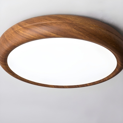 Contemporary Metal Flush Mount Ceiling Light with Acrylic Shade in Walnut Wood for Living Room