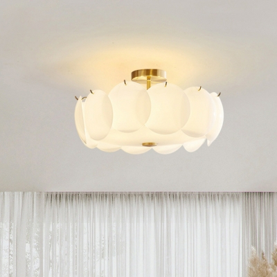 Elegant Metal Modern Ceiling Light with White Glass Shade in Gold