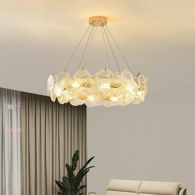 Modern Metal Chandelier with Glass Lampshade in Gold for Living Room