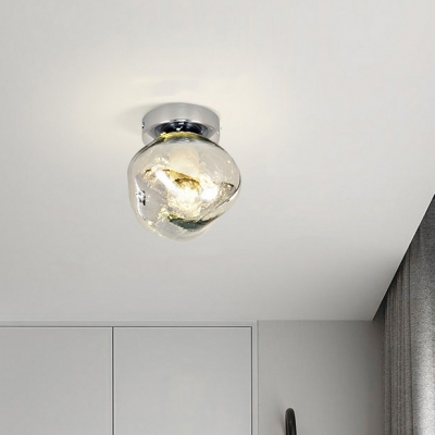 Modern Silver Ceiling Light with Clear Glass Shade for Living Room