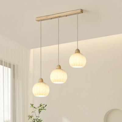 Scandinavian Wood Pendant Light with Glass Shade and Adjustable Hanging Length