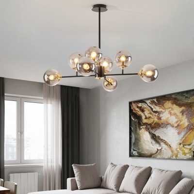 Modern No Blub Included Metal Iron Chandelier with Glass Lampshade for Living Room