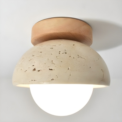 Modern Stone and Solid Wood Ceiling Light with Shade for Living Room and Bedroom