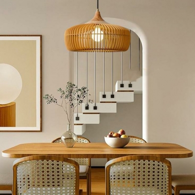 Scandinavian Wood Pendant Light with Adjustable Hanging Length