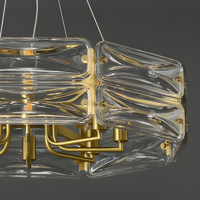 Stunning Gold LED Chandelier with Clear Glass Shades and Adjustable Length for Living Room