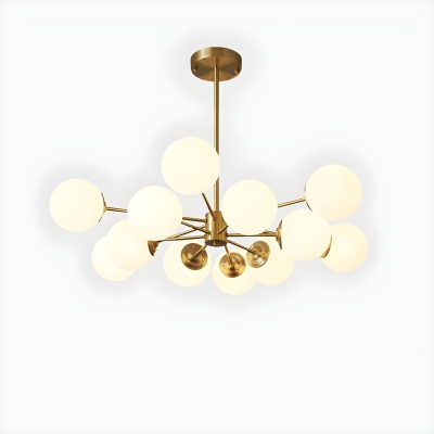 Glam Brass Chandelier with Adjustable Hanging Length and Globe Glass Lampshade for Bedroom