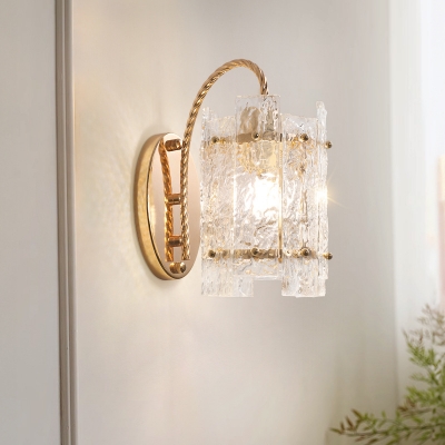 Glamorous Ribbed Glass Hardwired Wall Lamp for Modern Home in Gold