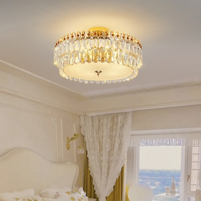 Modern Gold Metal Semi-Flushmount Ceiling Light with Crystal Shade