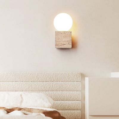 Modern Stone Wall Lamp with Glass Lampshade in Off White for Bedroom
