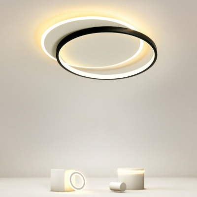 Contemporary Double Circle Metal LED Ceiling Light with Acrylic Lampshade for Living Room