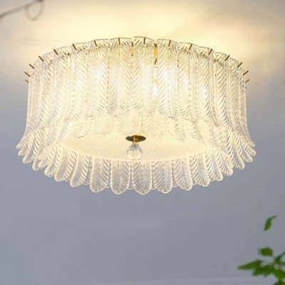Modern Metal Iron Flush Mount Ceiling Light with Glass Lampshade for Living Room and Bedroom