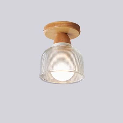 Solid Wood Hardwired Semi Flush Mount Ceiling Light with Glass Shade