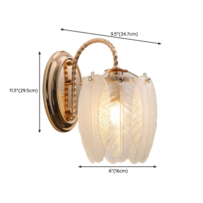 Contemporary Ribbed Glass Arc Wall Lamp and White Water Glass Shade in Gold