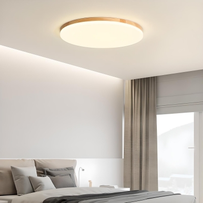 Contemporary Rubber Wood Round Ceiling Light with White Acrylic Shade for Bedroom and Living Room