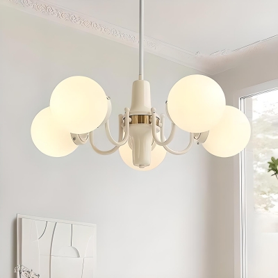 Modern Metal Chandelier with Adjustable Hanging Length and Globe Glass Lampshade in White