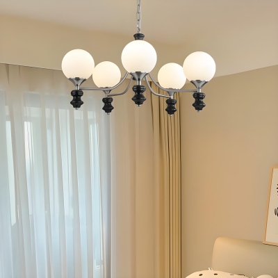 Modern Metal Chandelier with Globe Glass Lampshade for Bedroom