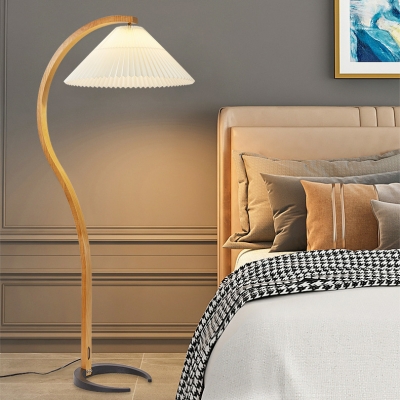 Modern Wood Floor Lamp with Fabric Lampshade for Living Room