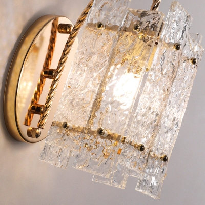 Glamorous Ribbed Glass Hardwired Wall Lamp for Modern Home in Gold