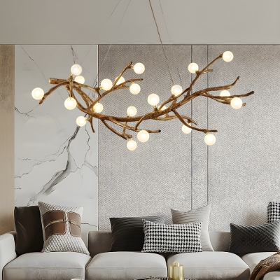 Modern Resin + Metal Chandelier with Glass Shade for Living Room & Dining Room