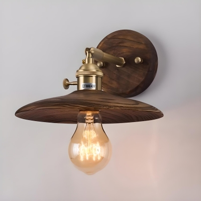 Scandinavian Bronze Wall Lamp with Wood Lampshade for Living Room and Bedroom
