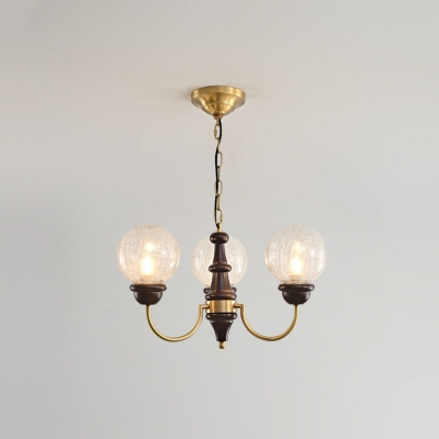 Traditional Wood Copper Chandelier with Glass Lamp Body and Adjustable Hanging Length