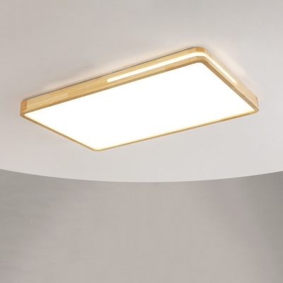 Wood Flush Mount LED Ceiling Light with Acrylic Shade and Ambient Lighting for Residential Use