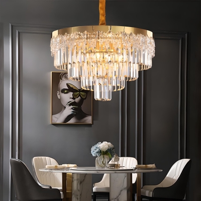 Contemporary Metal Adjustable Hanging Length Chandelier with Crystal Lampshade