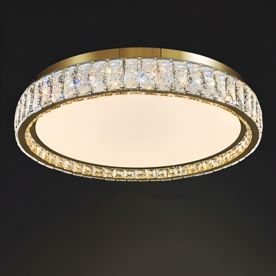 Contemporary Round Metal Flush Mount Ceiling Light with Crystal Shade for Bedroom