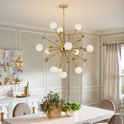 Modern No Blub Included Metal Chandelier with Glass Lampshade in Gold