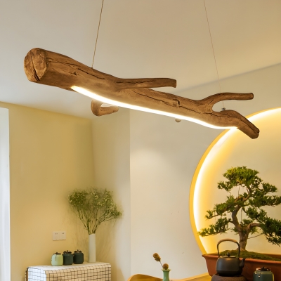 Modern Style Metal Adjustable Dining Room Island Light in Imitation Wood Design