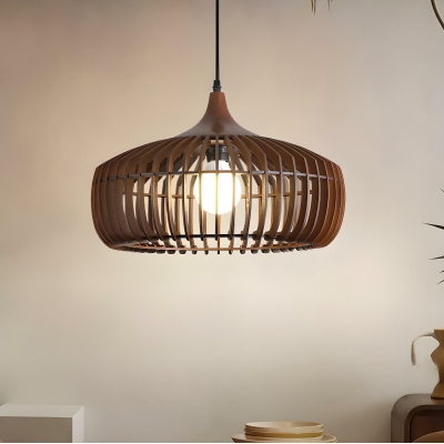 Vintage Adjustable Hanging Length Pendant Light with Wood Lampshade