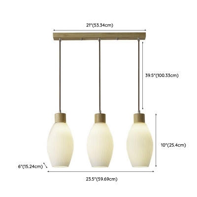 Wood Pendant Light with Glass Shade and Adjustable Hanging Length for Living Room and Dinning Room