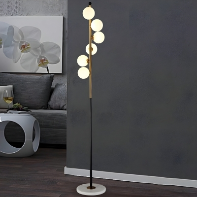 Modern Iron Floor Lamp with Glass Lampshade in Black for Living Room