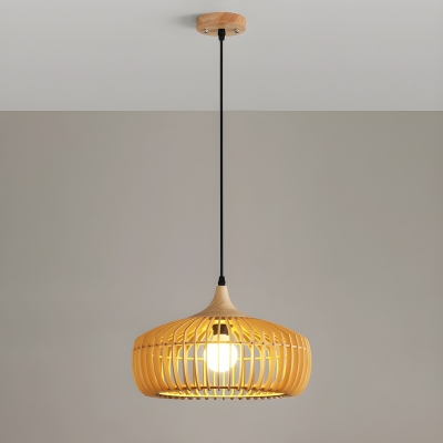 Vintage Adjustable Hanging Length Pendant Light with Wood Lampshade
