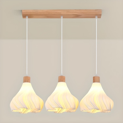 Contemporary 3 Light Wood Pendant Light with Adjustable Hanging Length