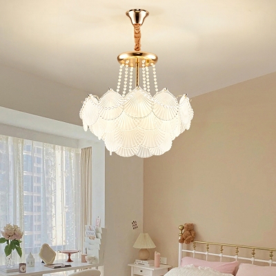Elegant Modern Chandelier with Opalescent Glass Shades for Residential Use in Gold