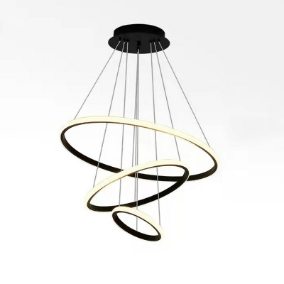Modern Metal LED Chandelier with Ambient Acrylic Shade and Adjustable Hanging Length