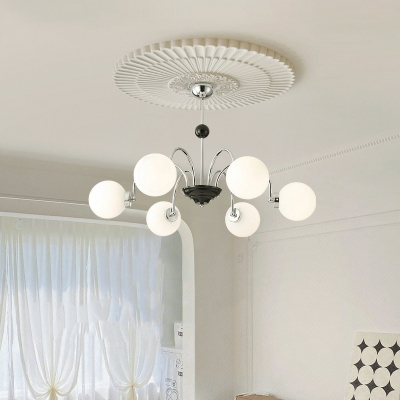Contemporary Metal Chandelier with No Blub Included and Milky White Glass Lampshade for Living Room