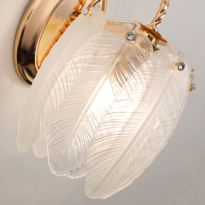 Contemporary Ribbed Glass Arc Wall Lamp and White Water Glass Shade in Gold
