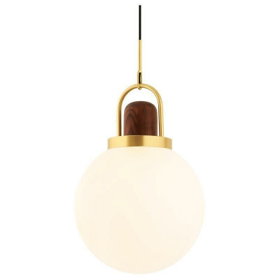 Contemporary Wood Pendant Light with Adjustable Hanging Length and Glass Lampshade for Bedroom
