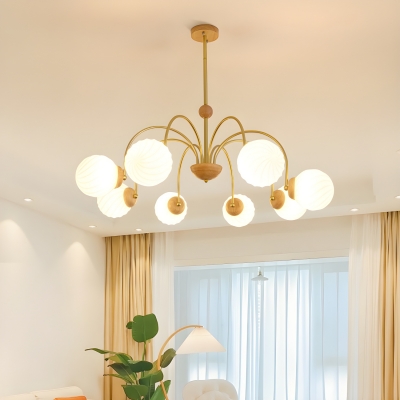 Modern Metal Chandelier with Glass Lampshade for Living Room