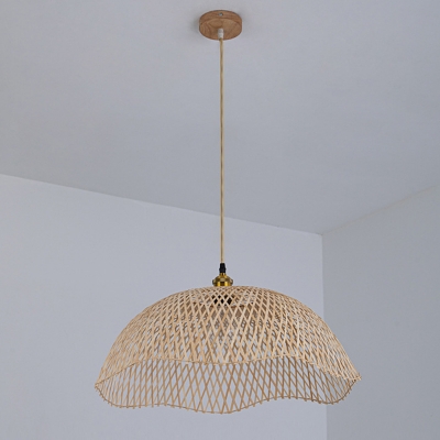 Modern Rattan Pendant with Adjustable Hanging Length in Wood Color