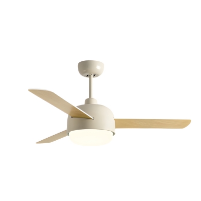 Scandinavian Bedroom Cream Ceiling Fans with Wood Fan Blade and Glass Shade