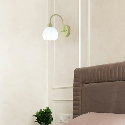 Contemporary Metal Bedroom & Living Room Wall Light with Glass Lampshade