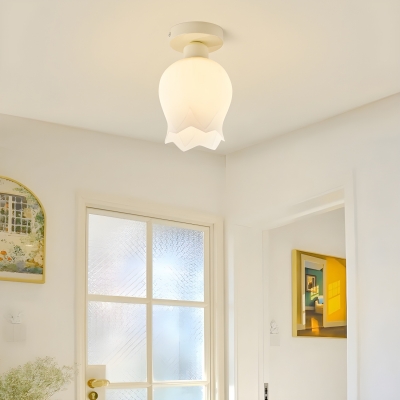 Contemporary Simple Metal Semi-flushmount Ceiling Light with Glass Lampshade