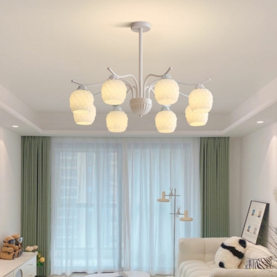 Modern Style Metal Chandelier with Glass Lampshade for Living Room