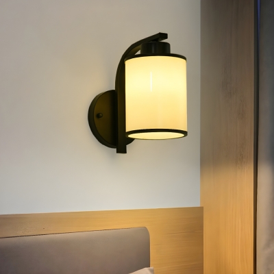 Modern 1-Light Metal Bedroom Wall Light with Glass Lampshade