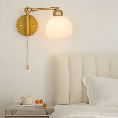 Modern Swivel Arm Reading Wall Lamp with Glass Lampshade for Bedroom