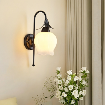 Modern Metal Living Room & Bedroom Wall Light with Glass Lampshade