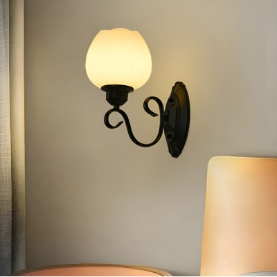 Modern Simple Metal 1-Light Wall Lamp with Glass Lampshade for Bedroom